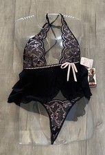 The Escante Collection Size Medium Black  Pink Halter Babydoll Lingerie NWT