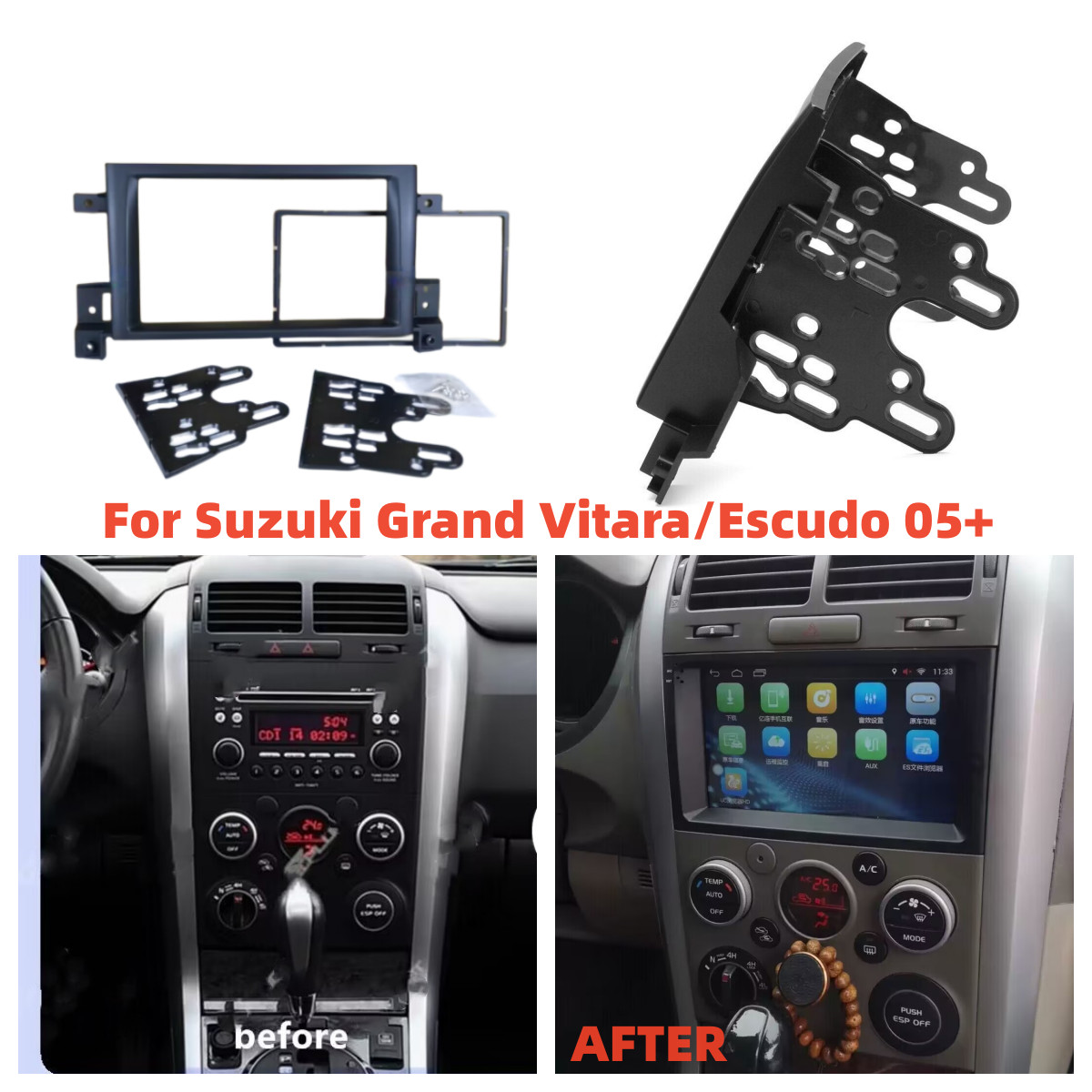 Kit Montage Autoradio 2Din Stereo Radio Fascia 173 * 98mm Frame Panel For 2005 2006-2014 Suzuki Grand Vitara Dashboard Mount Kit Autoradio Adaptateur FaçAde