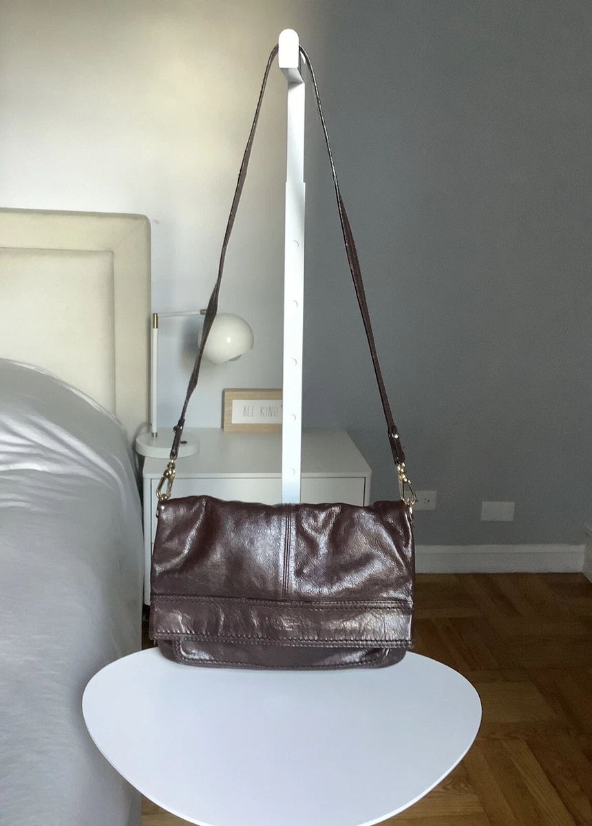 Fold over shop crossbody leather bag