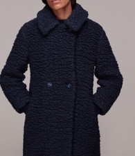 Whistles Lottie Navy Blue Teddy Wool Blend Coat Size Xs