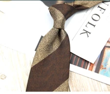 New Classic Striped Brown Gold JACQUARD WOVEN 100% Silk Men's Necktie Tie
