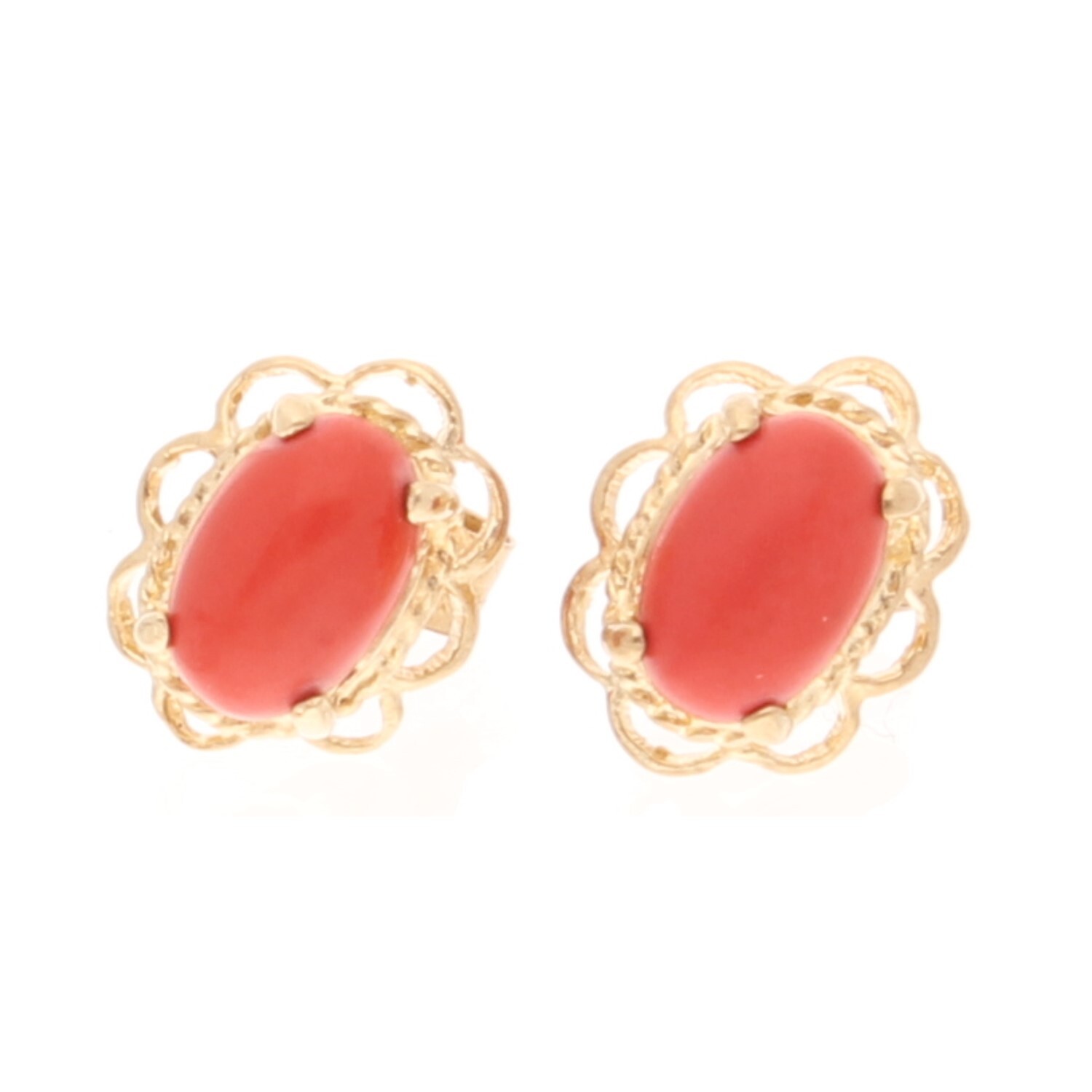 9Carat Yellow Gold Coral Stud Earrings (6.5x8.5mm)
