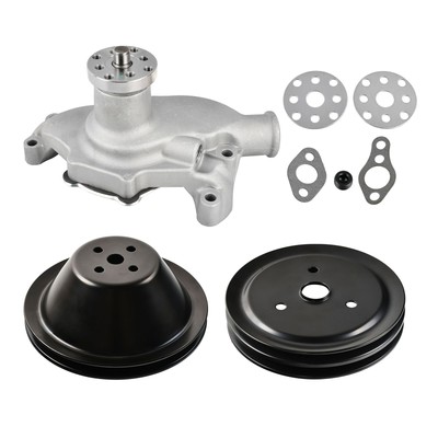 For SB Chevy SWP Short Water Pump High Volume+Black Crankshaft Pulley 1/2 Groove