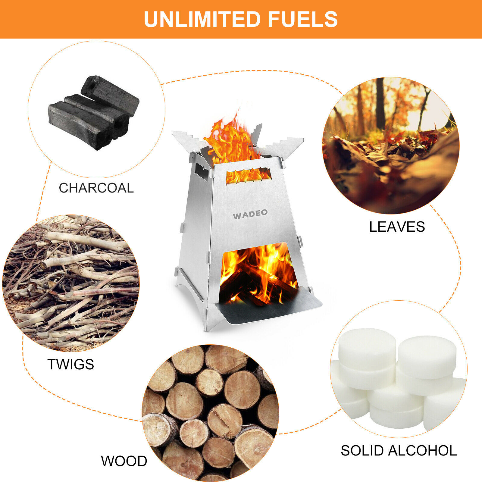 WADEO Foldable Backpacking Wood Burning Camping Stove with Carry Bag | eBay
