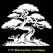 Bonsai Tree Graphic White Vinyl Decal Car Window Laptop Tablet Mailbox Camper
