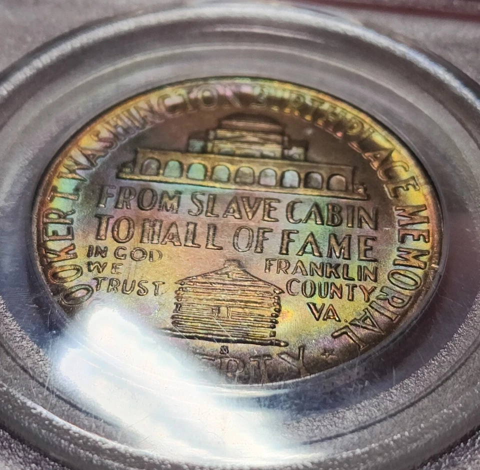 1946 S Booker T Washington OGH PCGS MS65 CAC Rainbow Toned Amazing Pastel Colors - Image 4 of 4