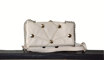OFF WHITE GESTEPPT KUNSTLEDER NIETEN KLAPPE MAGNETVERSCHLUSS SCHULTERGURT KLEINE TASCHE