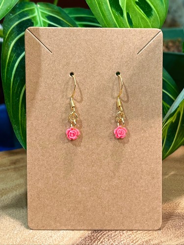 18k Gold Plated Pink Rose Flowers Mini Dainty Charms Cute Earrings Handmade - 第 2/7 張圖片
