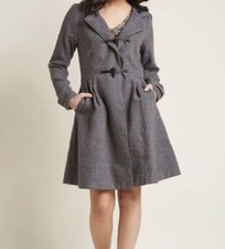 Modcloth Myrtlewood Of California Gray Peplum Wool Coat Size Medium