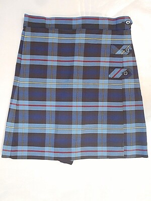Girls A+ Blue & Red Plaid Long Kilt Uniform Skort 1/2 Sizes 6 1/2 - 10 1/2