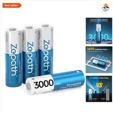 AA Rechargeable Batteries Lithium Ion 3000mAh 4 Pack Long-Lasting Power 6.71 per battery