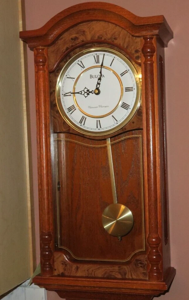 BULOVA C4431 EDENHALL CHIMES PENDULUM WALL CLOCK DARK OAK FINISH w ORIGINAL BOX - Image 2 of 4
