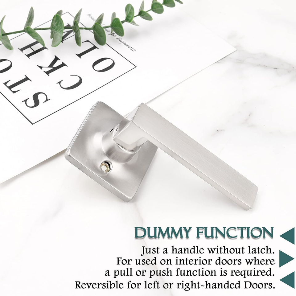 GOBEKOR 2 Pack Dummy Door Levers Brushed Nickel Square Dummy Door