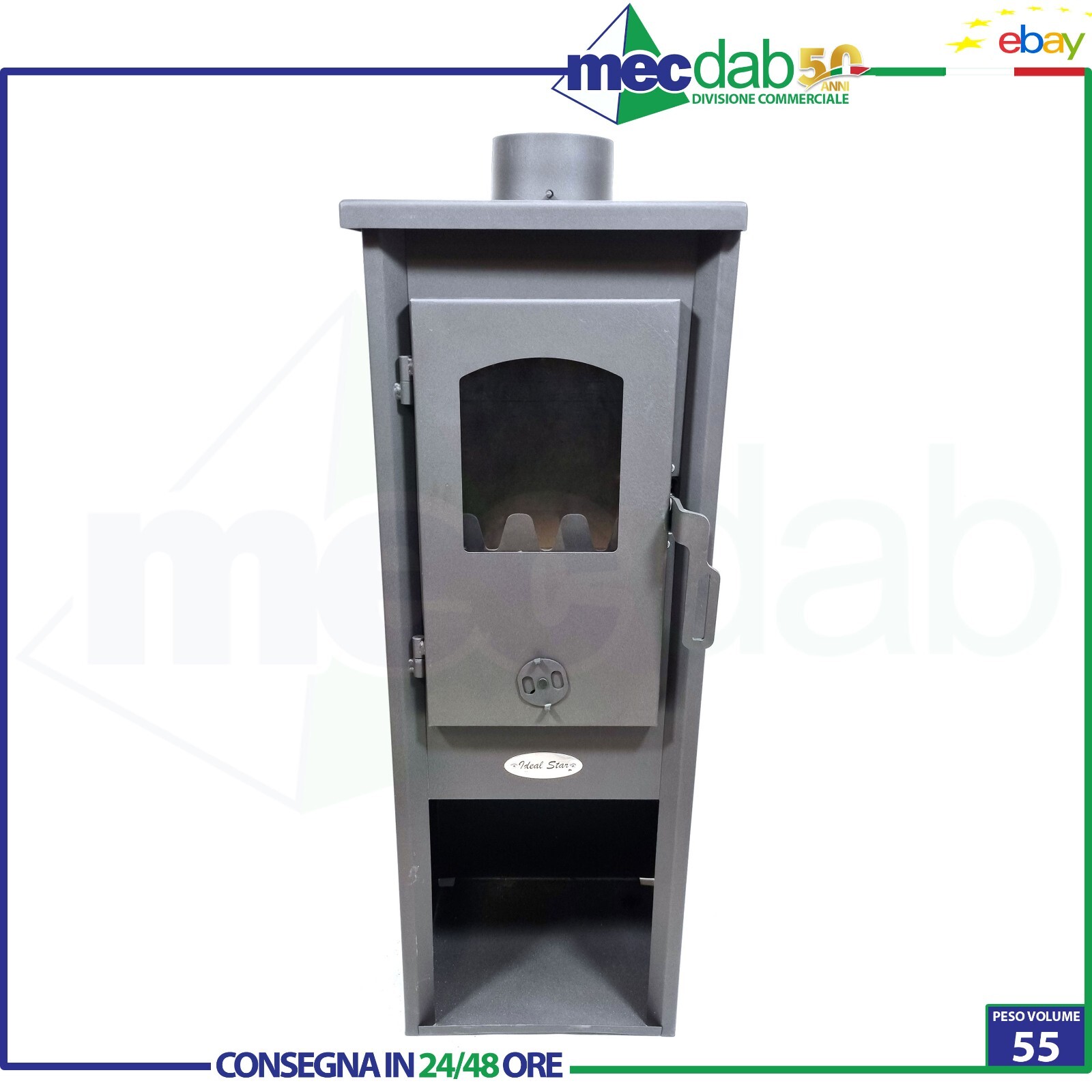 Stufa A Legna In Acciaio Verniciato  5-7 KW 33x36xH93 Cm Ideal Star Antracite