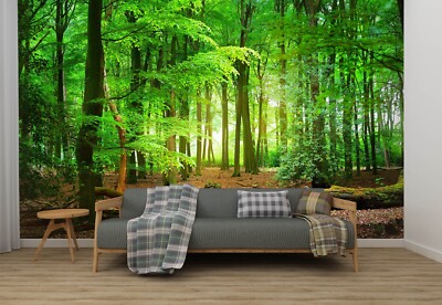 Papier Peint Adhésif 3D Forêt Verte - Autocollant Mural Amovible - Grüner Wald H4738
