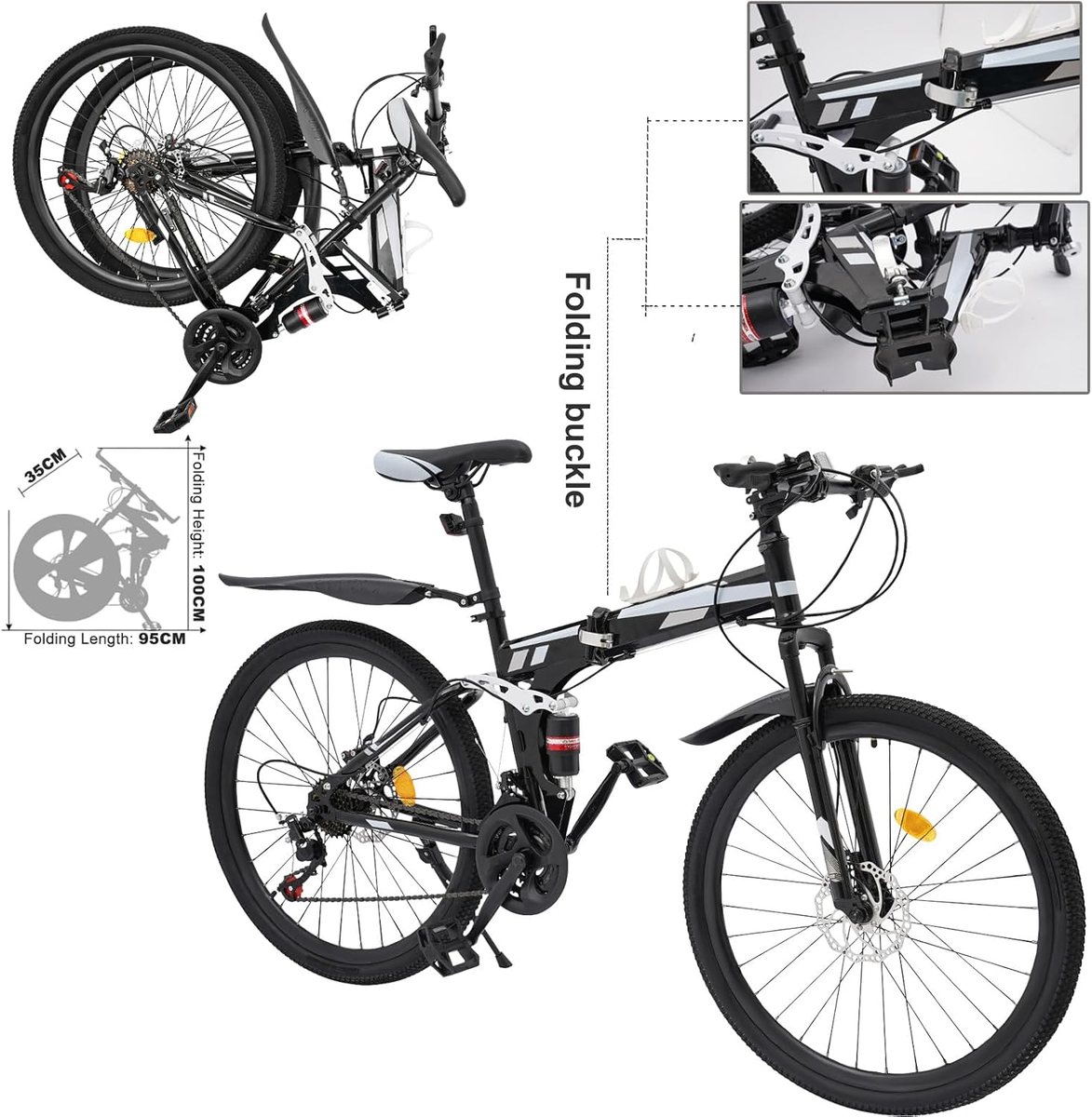 26 Inch Adult Folding Mountain Bike, 21 Speed Mens MTB Foldable