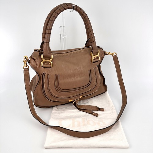 Chloe Marcie HandBag Shoulder Bag 2Way Double Carry Leather Hazelnut Brown #A341 - Picture 11 of 24