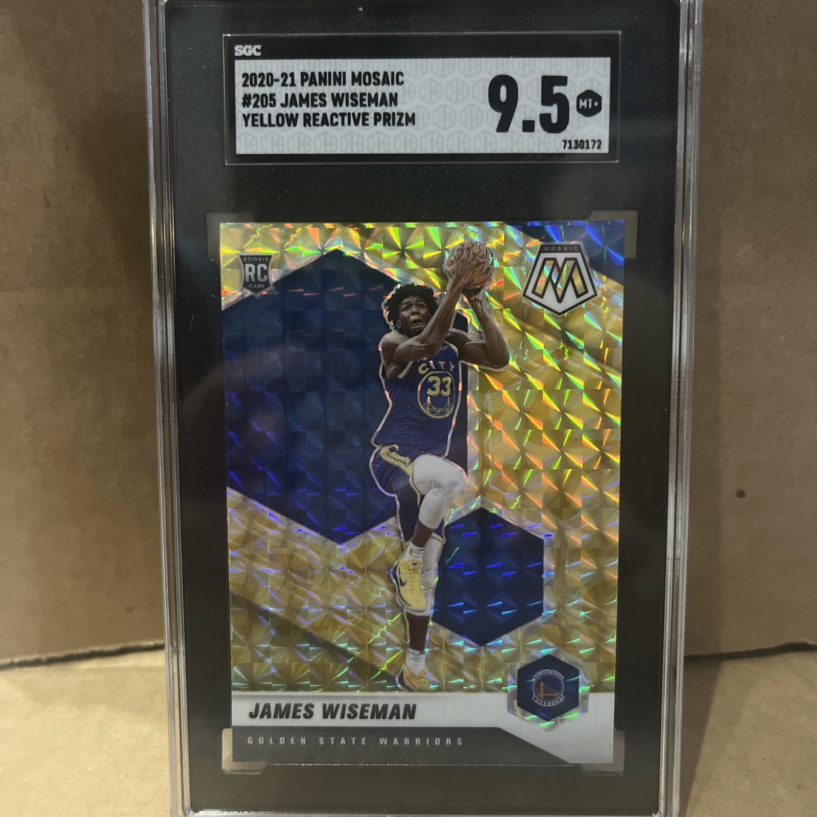 2020 Panini Mosaic James Wiseman RC Yellow Reactive Prizm #205 SGC 9.5