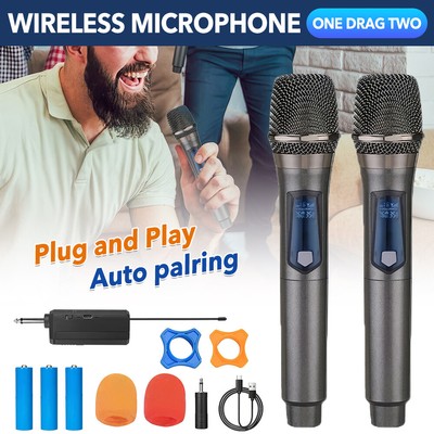 UHF Wireless Microphone Set Kabelloser Systemverbund Zwei Mikrofone Mit Receiver