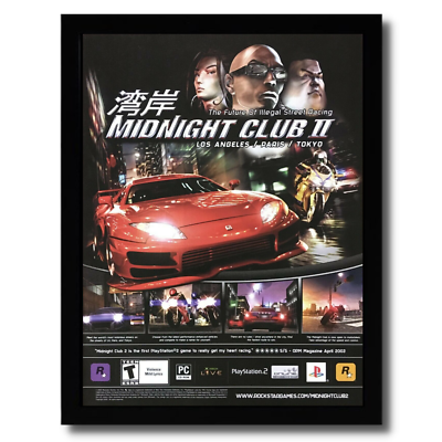 Midnight Club II 2 Framed Print Ad/Poster Official Vintage PS2