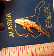 Alaska Collectible tie tac Lapel Pin, Alaska Whale, 22 karat Gold plate USA made