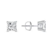 1 Ct E/VVS Princess Lab Created Grown Diamond Real 14K White Gold Earrings Studs