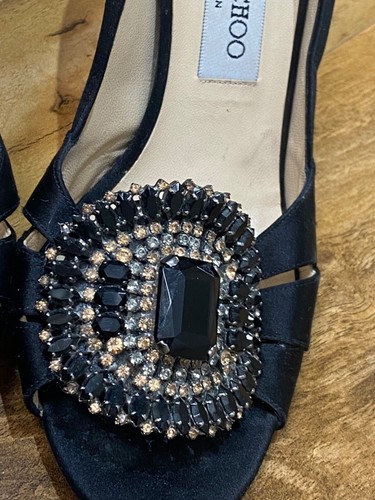 Jimmy Choo Shoes Size 4UK EUR37 Peep Toe Heels Swarovski Crystals Black - Foto 12 di 16