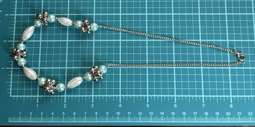 Faux White Aqua Pearl Silver Bead Cluster Necklace Fashion Wedding Bridal 17.5" - Picture 5 of 5