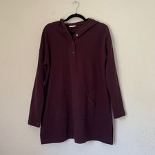 J.Jill Fit Tunic Hoodie Women M Dark Burgundy Henley Ribbed Pullover Athleisure