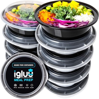 Igluu Meal Prep Containers Reusable (10 10 pack, Black bases and clear lids 