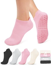 Yeug 4/6 Pairs Pilates Socks for Women - Non Slip Grip Socks for Yoga, Barre, Ho