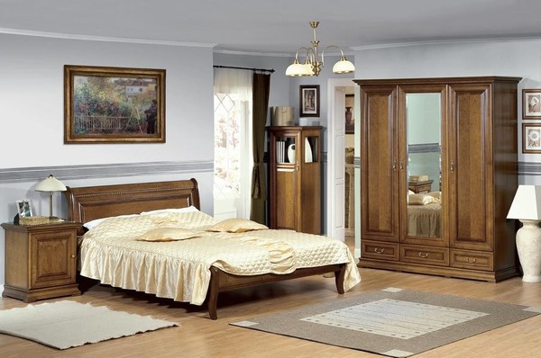 Schlafzimmer Bett 2X Nachttische Stilvoller Klassisches Kleiderschrank Set 5Tlg-image