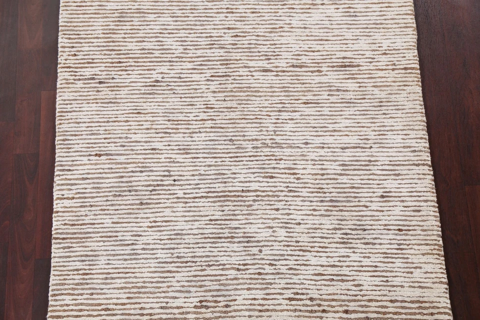 Alfombra moderna a rayas abstracta hecha a mano alfombra contemporánea marfil/marrón 4x6 Foto 4 de 4