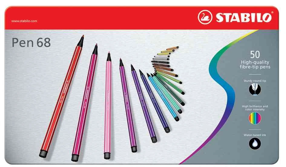 [6850-6] STABILO Boîte métal de 50 Feutre de Dessin PEN 68 Pointe Moyenne 1 mm - Photo 1/1