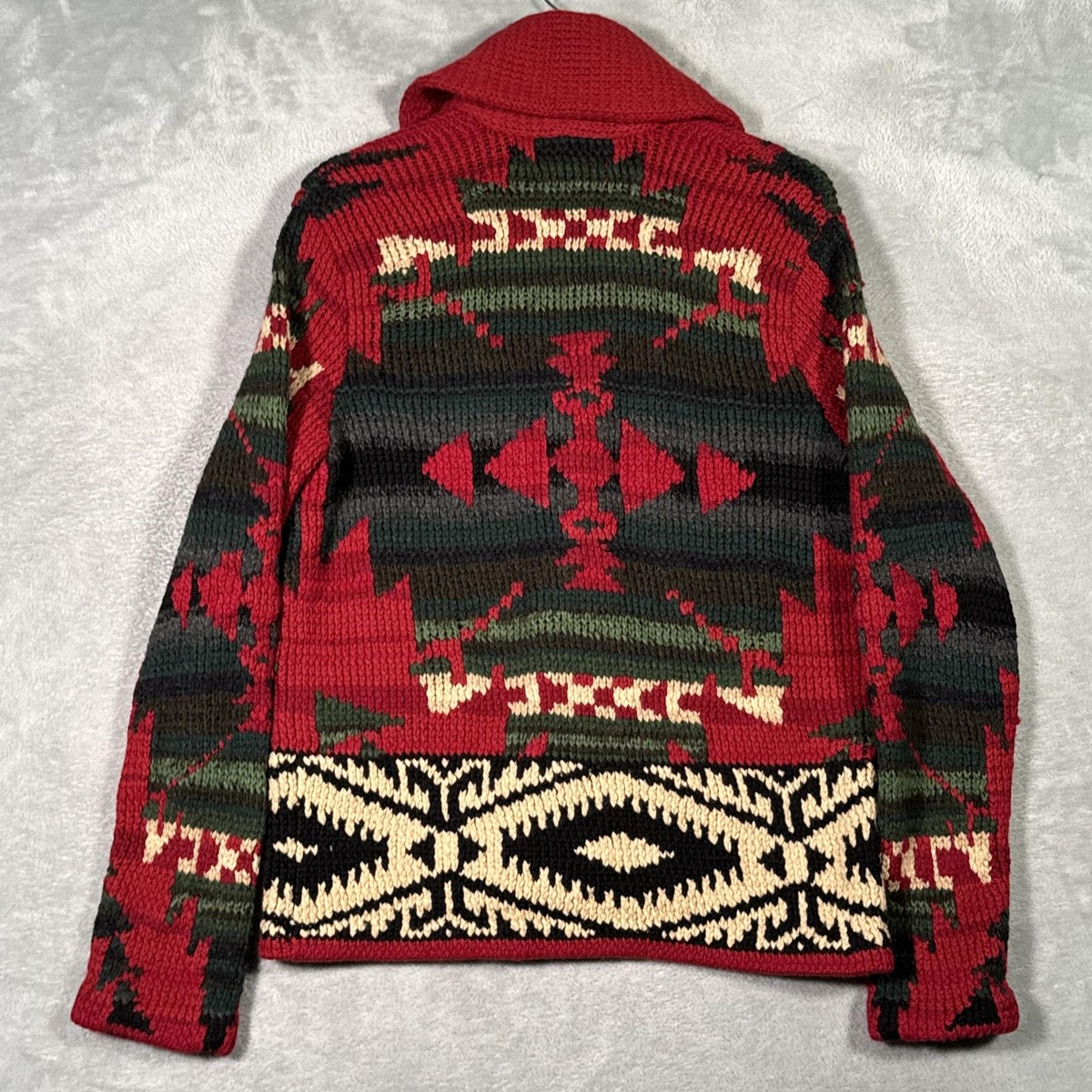 RRL Ralph Lauren Sweater Mens M Red Wool Alpaca Aztec Cardigan