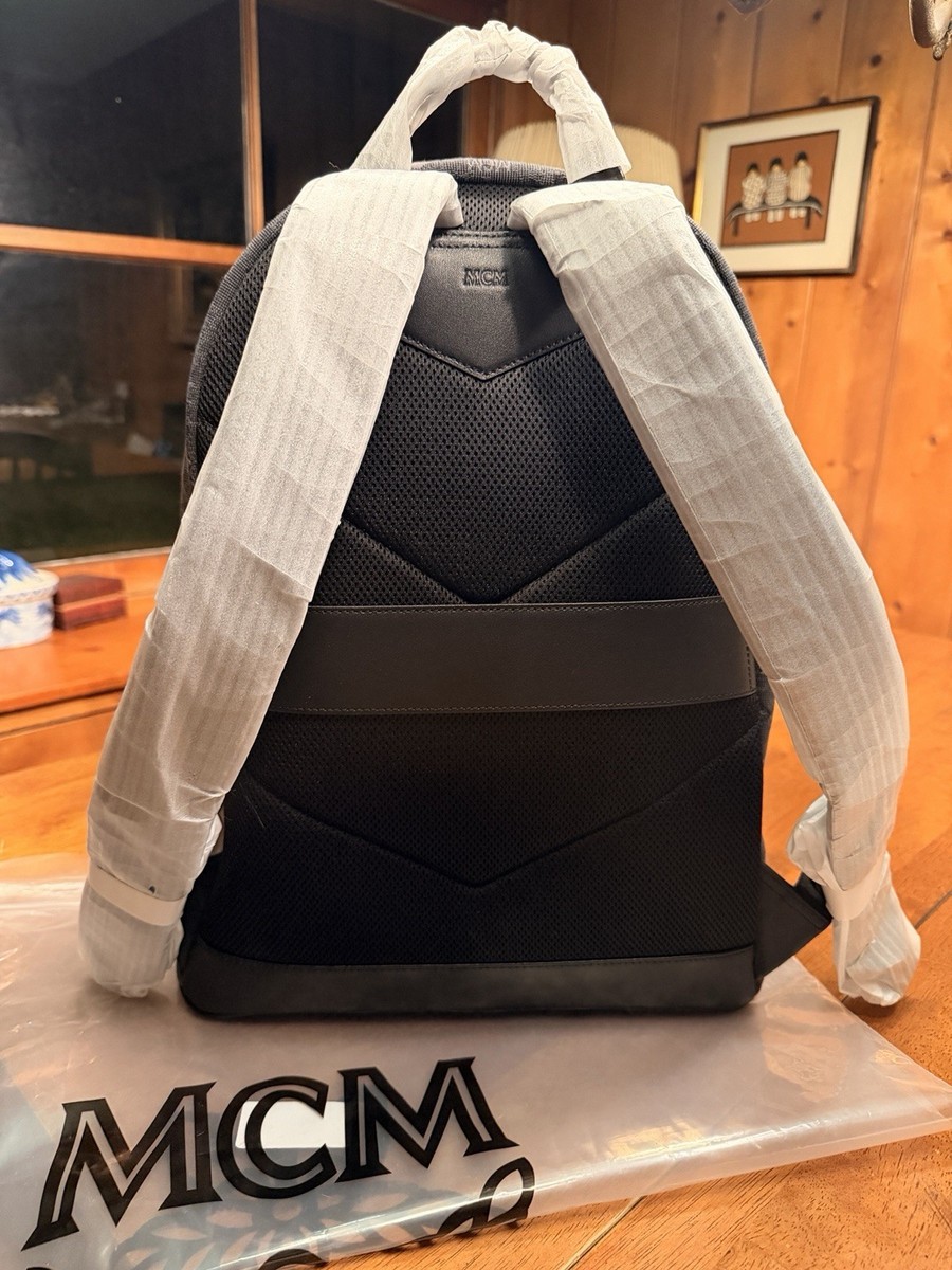 MCM Stark Backpack Medium Visetos Dark Grey NWT Authentic W/ Dust