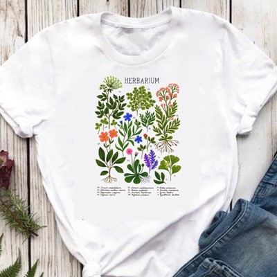 HERBARIUM Tee, Botanic Flower Herbs Garden Ladies Soft style 100%  Cotton T-shir