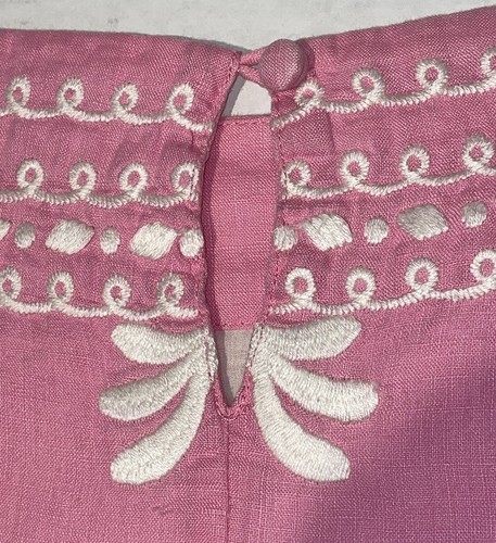 Lilly Pulitzer 100% Linen Sz 4 Embroidered Shift Dress 36 Chest Pink Short Lined - Picture 19 of 19