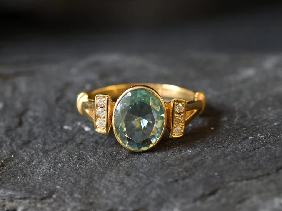 Anillo de boda de oro amarillo de 14 quilates de citrino y diamantes de citrino aguamarina de corte ovalado de 2,40 quilates talla 8 Foto 4 de 4