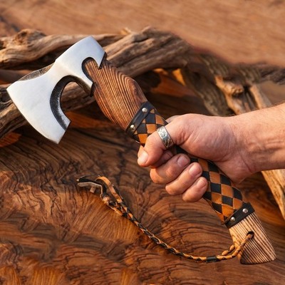 18  Handmade Viking Axe Carbon Steel Hatchet Wood Handle Bushcraft