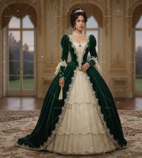 Elegant Green Renaissance Evening Dress With Tiered Lace Fantasy Victorian