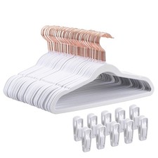 50 PCS 14 Inch White Kids Velvet Hangers NonSlip 10 Clips Space Saving