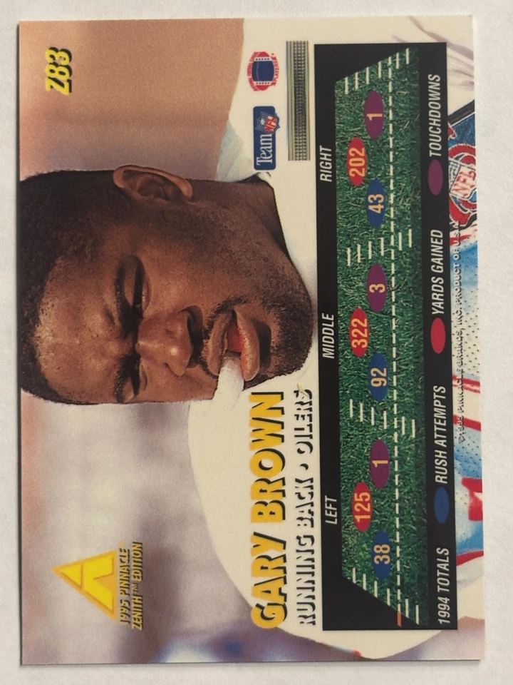 1995 Pinnacle Zenith #Z83 Gary Brown Houston Oilers - Image 2 of 2