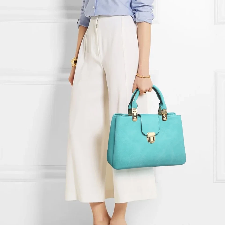 Mujeres Cartera Bolsos de Mano Cartera con Asa Superior Bolso de Mano Mediano Cuero Vegano Bolso de Hombro Foto 2 de 4