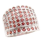 925 Sterling Silver Vintage Ring Round Garnet Wide Statement Band  Sz 9  RG36192