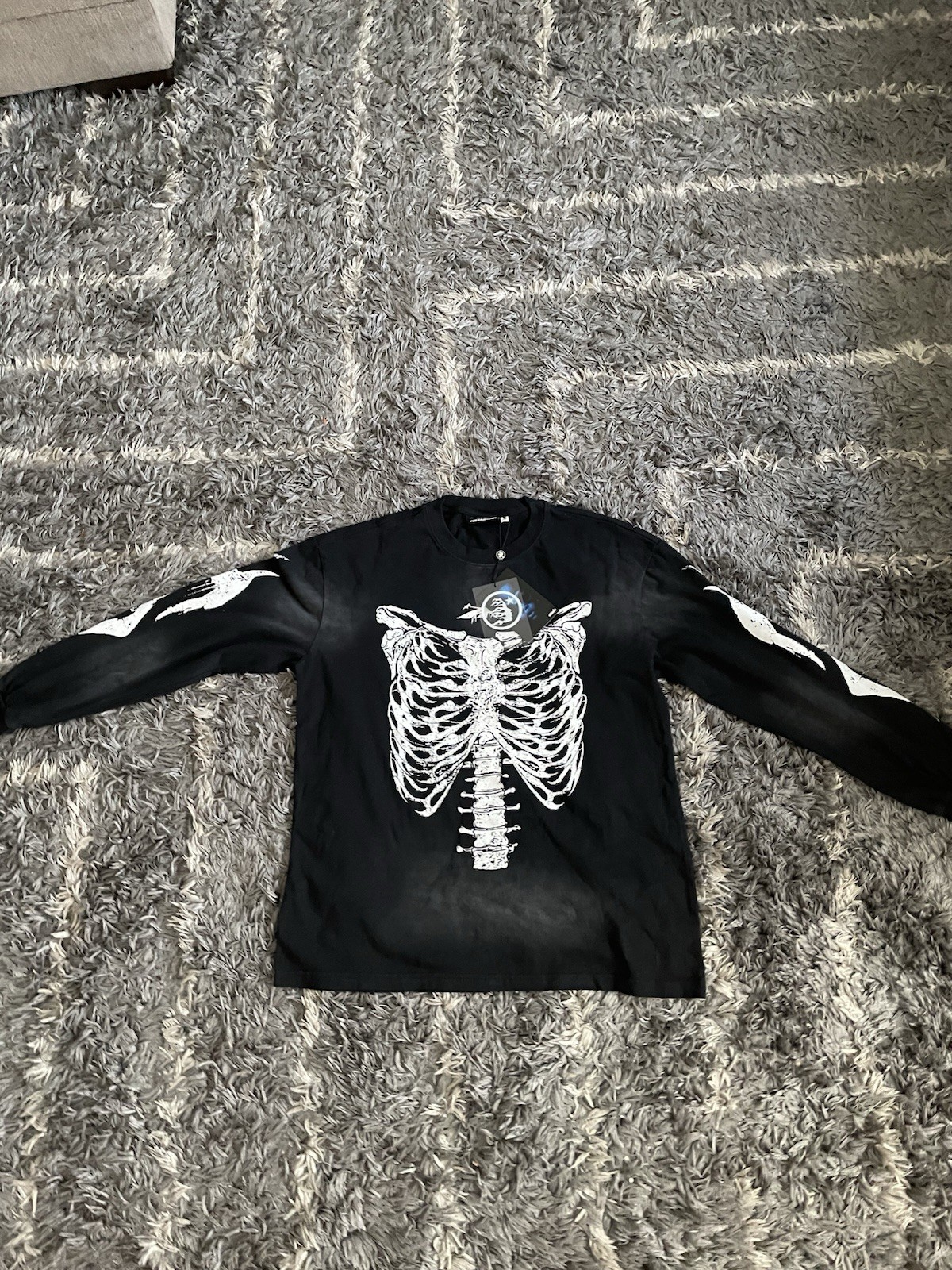 Hellstar Men's Skeleton Graphic Long Sleeve Cotton T-Shirt Black White