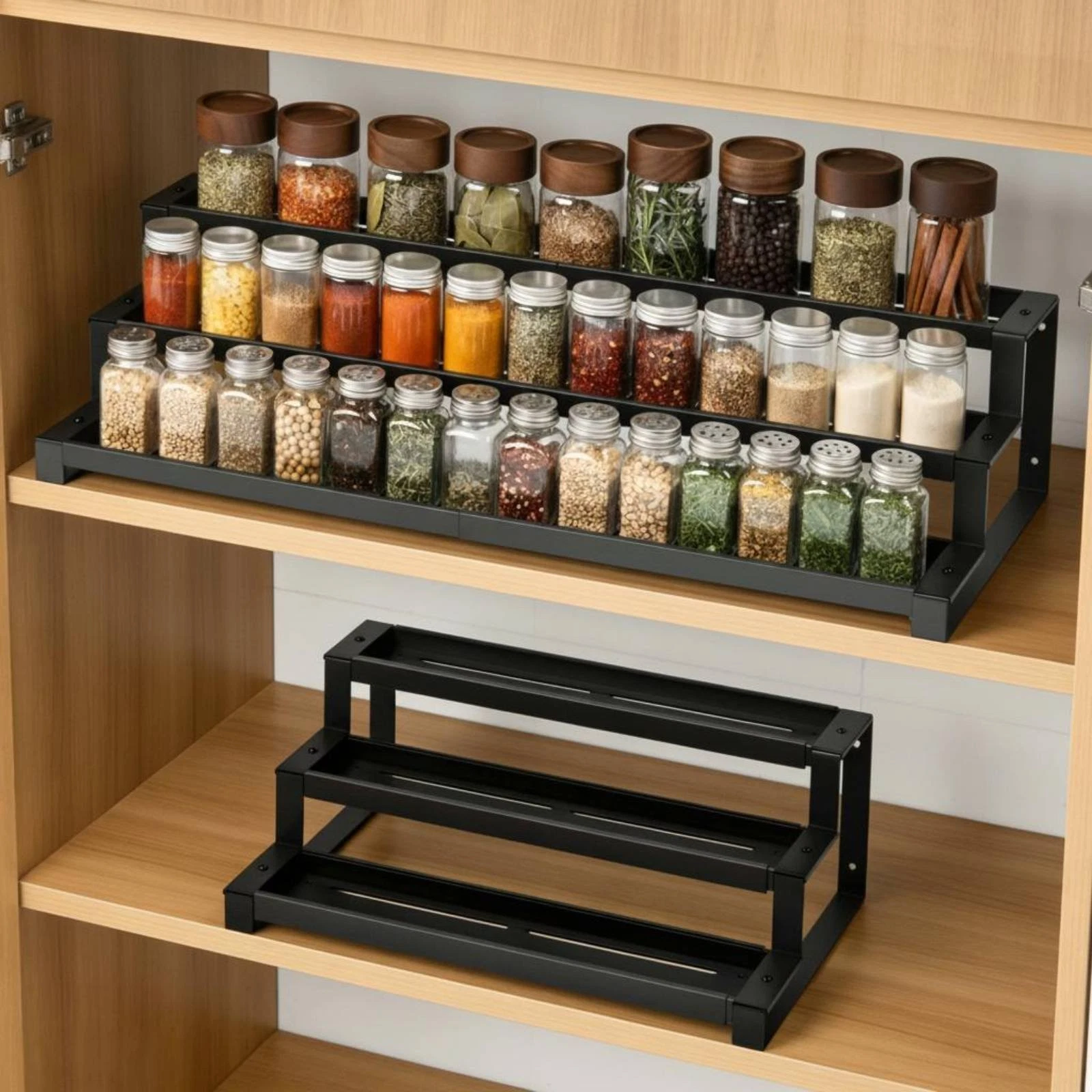 Three-Tier Seasoning Rack Tiered Design Cabinet Shelf Riser Easy to Clean