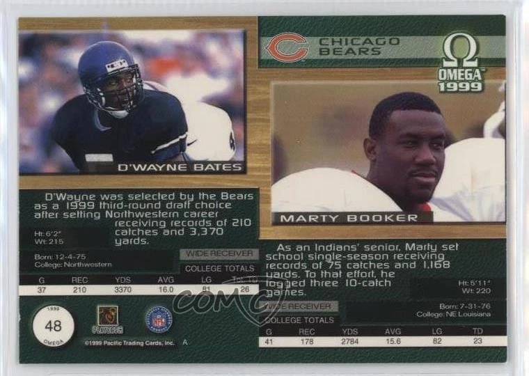 1999 Pacific Omega Copper Missing Serial Number Marty Booker #48 Rookie RC - Image 2 of 2