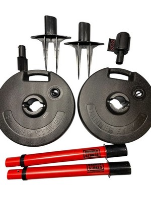 Banner Stakes PLUS 30ft Red Retractable Belt Barrier Kit 2 Bases Poles Mint