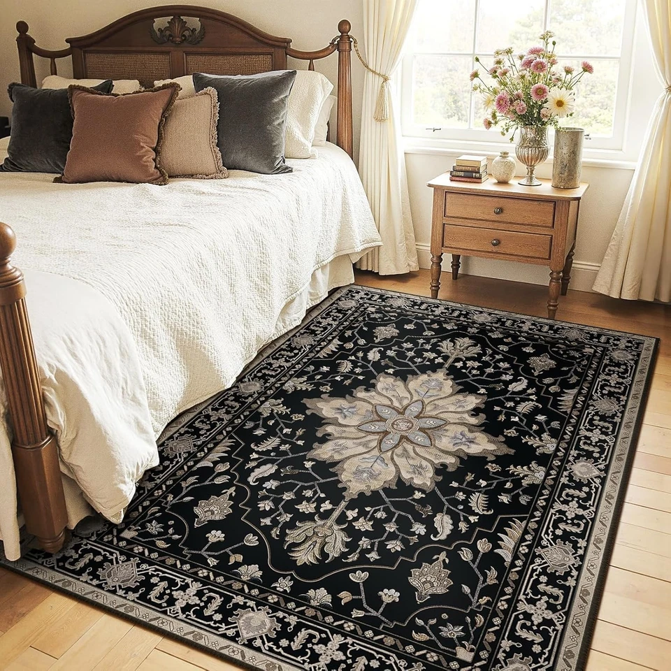 Floral Medallion Area Rug 5'x7' - Easy-Care Non-Slip Carpet for Living Spaces - Image 4 of 4